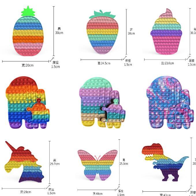 30cm Rainbow pineapple strawberry Silicone Fidget Toys puzzle Antistress Big Size Kids Adults Push Bubble Sensory Stress Reliever Decompression Toy