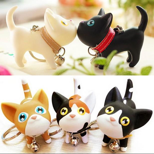 Drop Ship Cute Pet Cat Pendant Key Ring Kitten Keychains Chain 360-degree Rotatable Head Bag Creative Gift