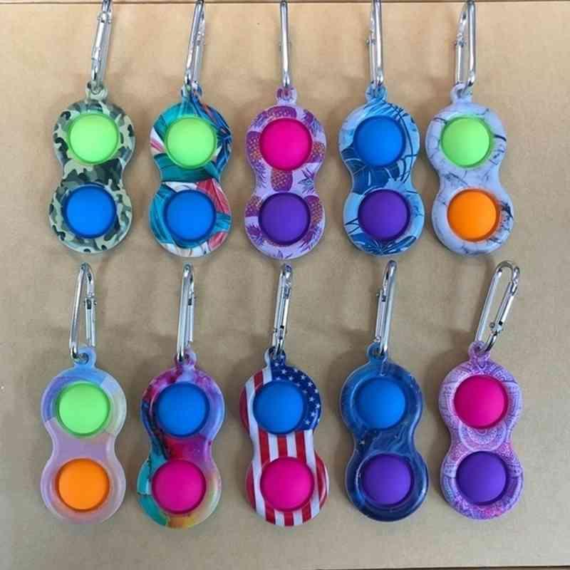 Fidget Toy Key Chain Keychain Finger Toys Push Bubble Board Game Sensory Stress Reliever Colored print H31PUXD