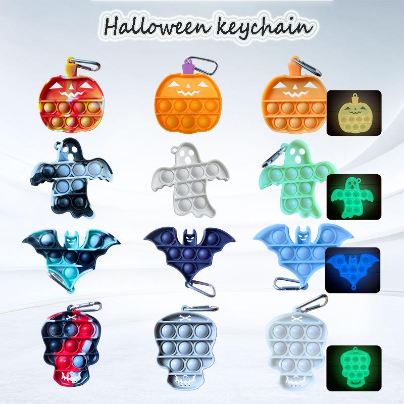Fidget Toys Sensory Christmas halloween Pumpkin Bat Ghost Luminous Keychain Push Bubble Anti Stress Children Adults Decompression Toy Surprise wholesa