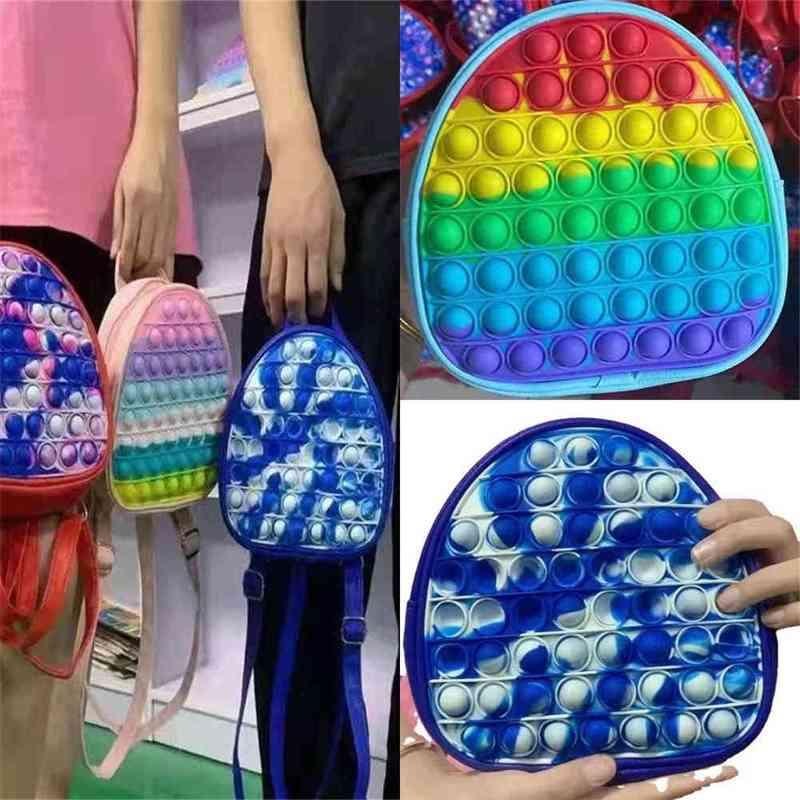 19CM Rainbow Tie Dye Fidget Backpack Popet Bubble Toys Bag Push Bubbles Purses Kids Adult Sports Casual Shoulder Bags Handbag Tote Christmas Gift H93R