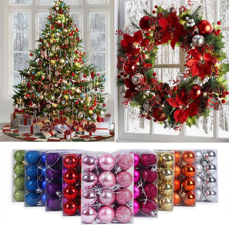 24Pcs/Lot 3cm Christmas Ball Glitter Christmas Tree Ornaments Hanging Christmas Home Decorations Palline Natale Decor