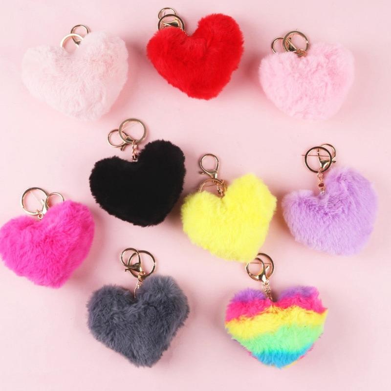 Furry Heart Shape Keyring Plush Chain Key Holder chain Stuffed Fur Bag Pendant Kids Toys Imitation Rex Rabbit Hair Ball Toy Gifts G12904