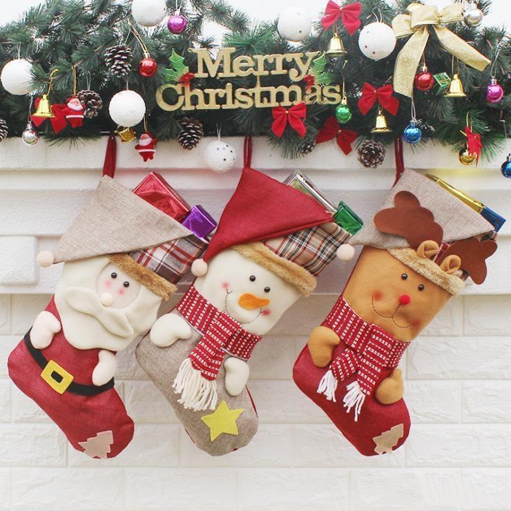 Christmas Stockings Hand Made Crafts Children Candy Gift Santa Bag Claus Snowman Deer Stocking Socks Xmas Decoration toy gift #31 32 33