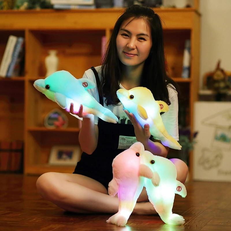 Plush Dolls 32 cm Kreative Leucht Plüsch Delphin Puppe Glowing Kissen, bunte LED-Licht Tier Spielzeug Kinder Geschenk