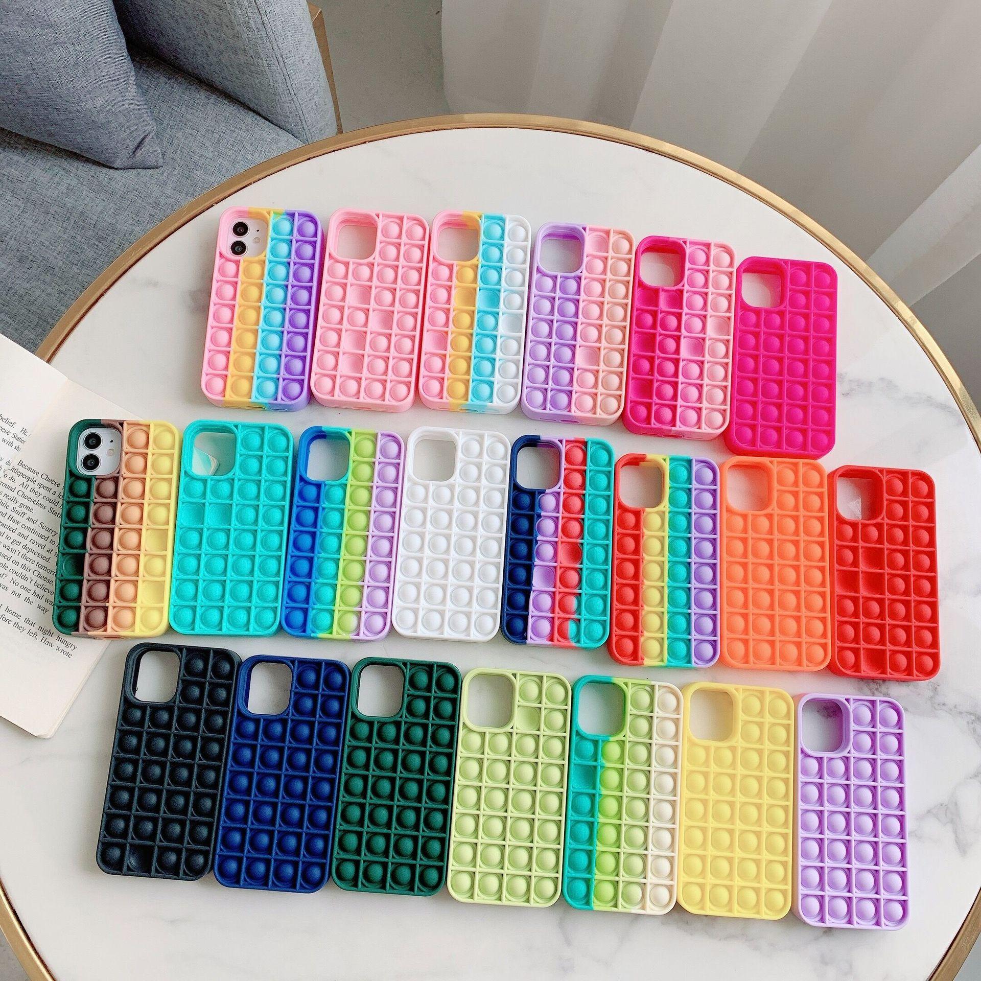 Push Pop Fidget Toys Bubble Phone Cases For Iphone 12 Mini 11 Pro Relive Stress Relief Soft Silicone gel Cover 21 Colors