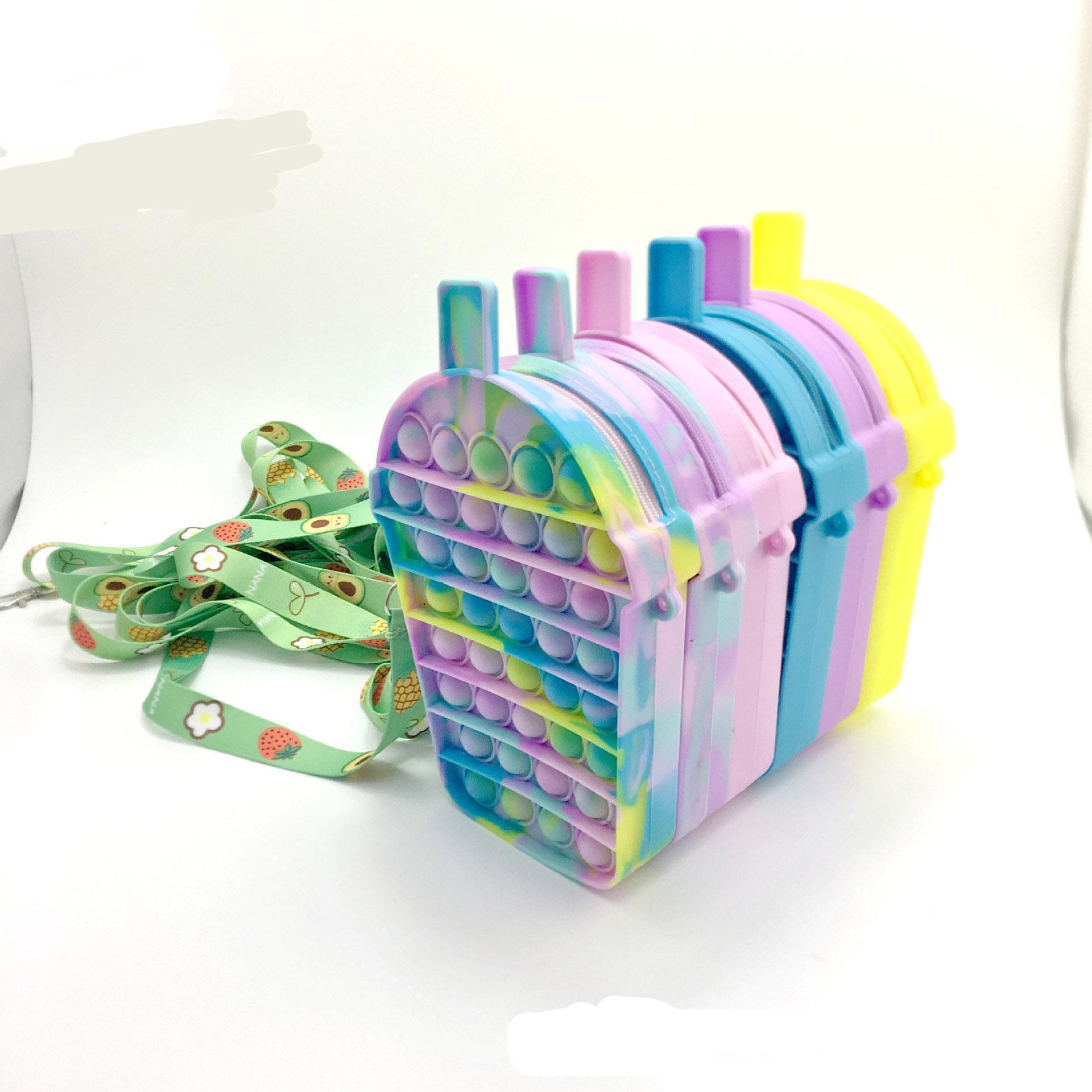 Decompression Fidget Toys Silicone bubble cute mobile phone diagonal bag Multifunctional change key storage bag Fingertip Sensory Toy for Children Gif