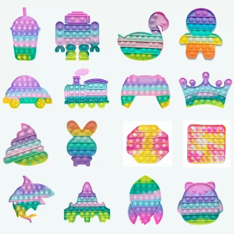Desktop Push Bubble Dinosaur Unicorn Macaron Fidget Toys Decompression Sensory Squeeze Therapy Toy Autism Squishy Stress Reliever For Adult Kids Relie