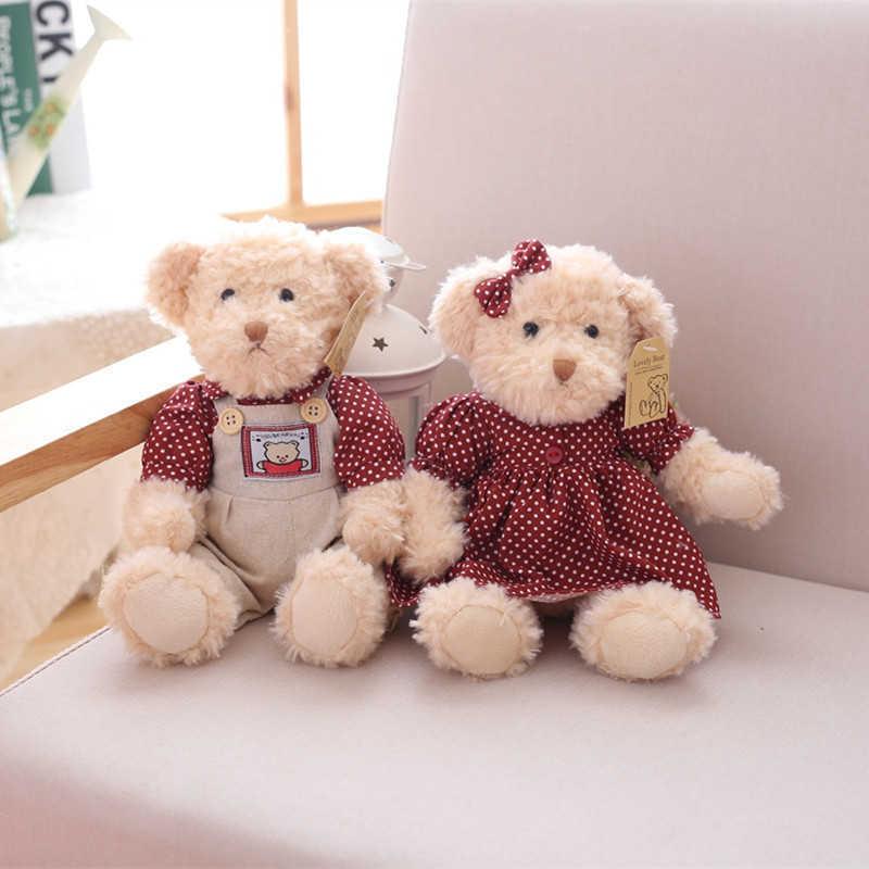 26CM Cute Couple Teddy Bear With Clothes Plush Toy Stuffed Soft Animals Doll For Kids Girls Nice Birthday Wedding Gifts H1025