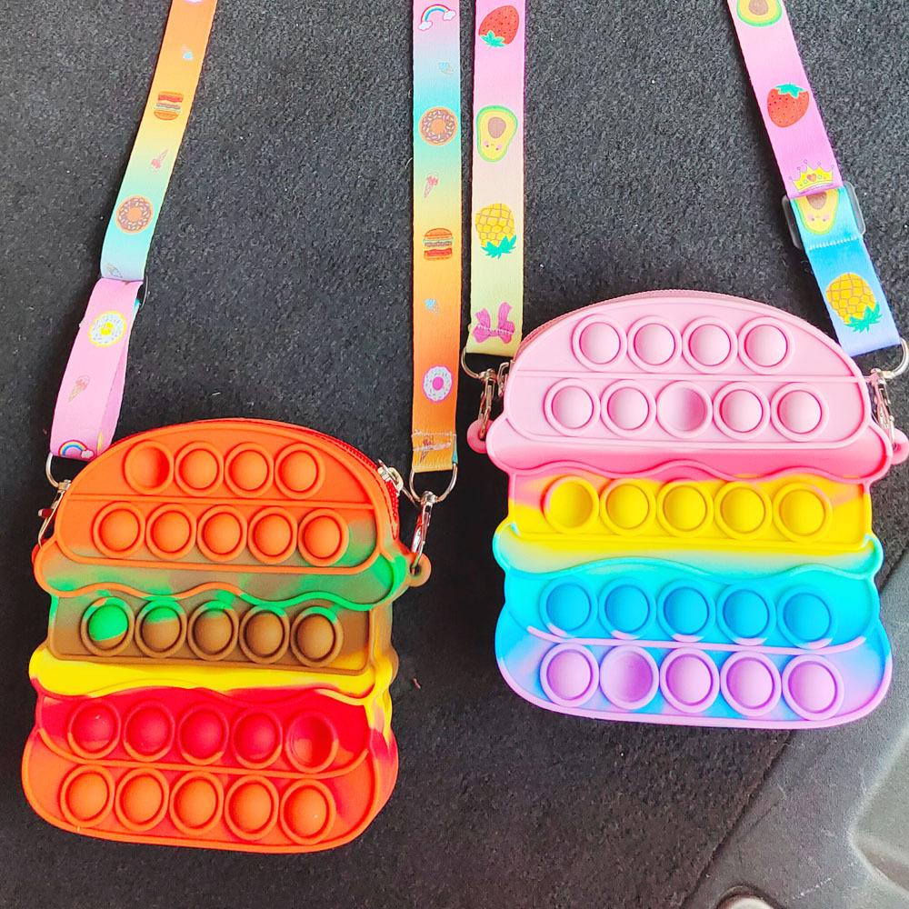 Fidget Toys Sensory hamburger color change shoulder bag Push Bubble Tie dye Anti Stress Educational Children Adults Decompression Toy Surprise wholesa