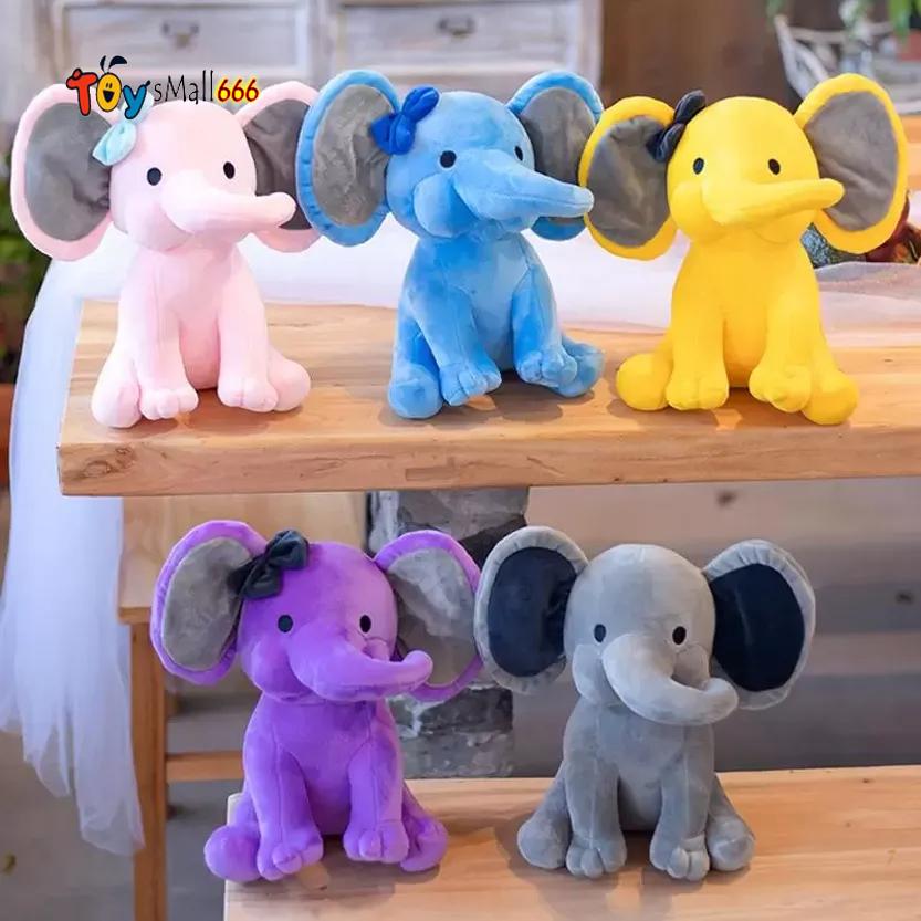 Kids Elephant with Christmas Hat Soft Pillow Stuffed Doll Cute Comfort Baby Elephant Plush Toy Elephant Sleeping Pillow Bolster Birthday Gift