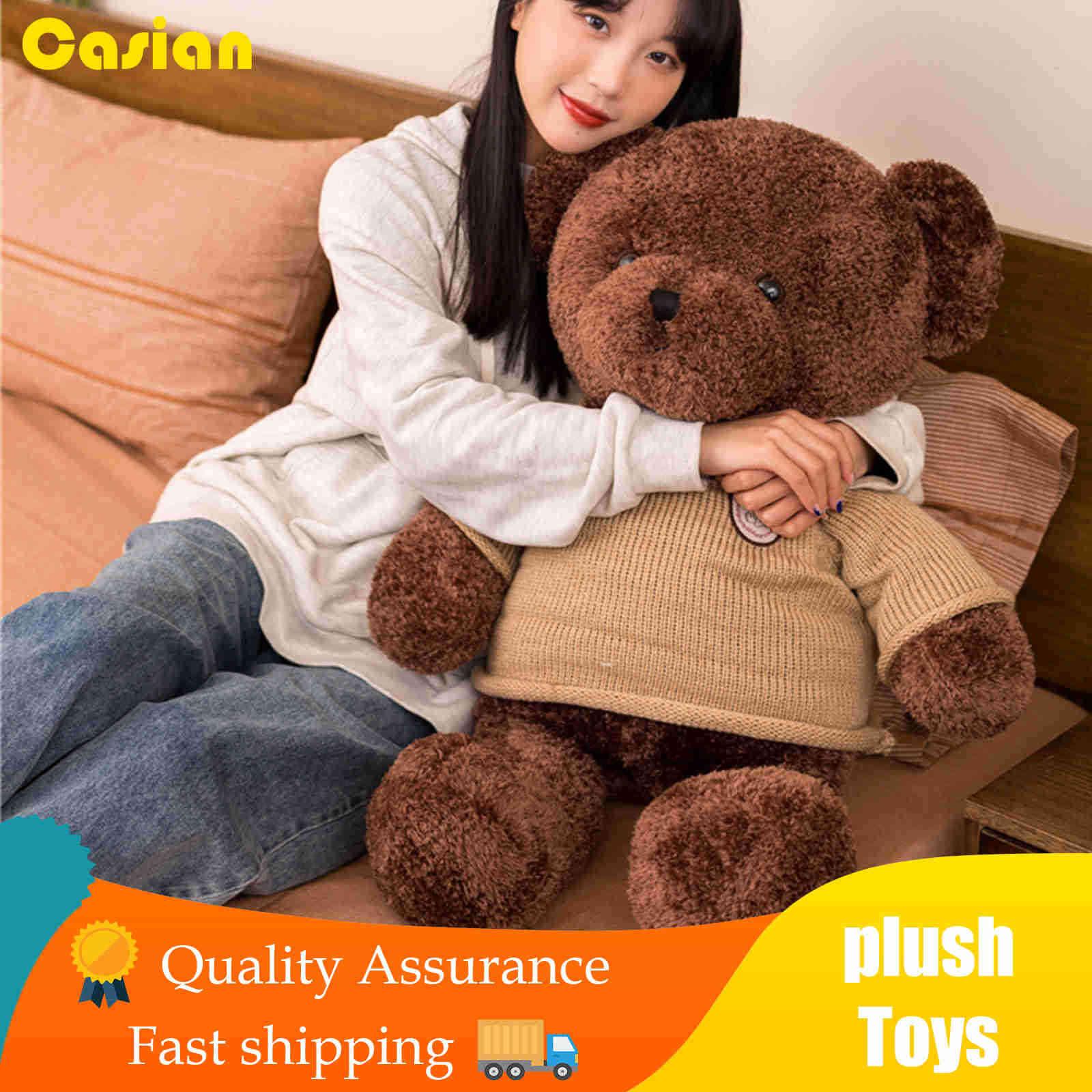 Brown Teddy Bears Stuffed Plush Toys Kawaii Toy Dolls Cloth Sweater Bear 90cm high Room Decor Toy For Kids Birthday Gift Xmas H1025