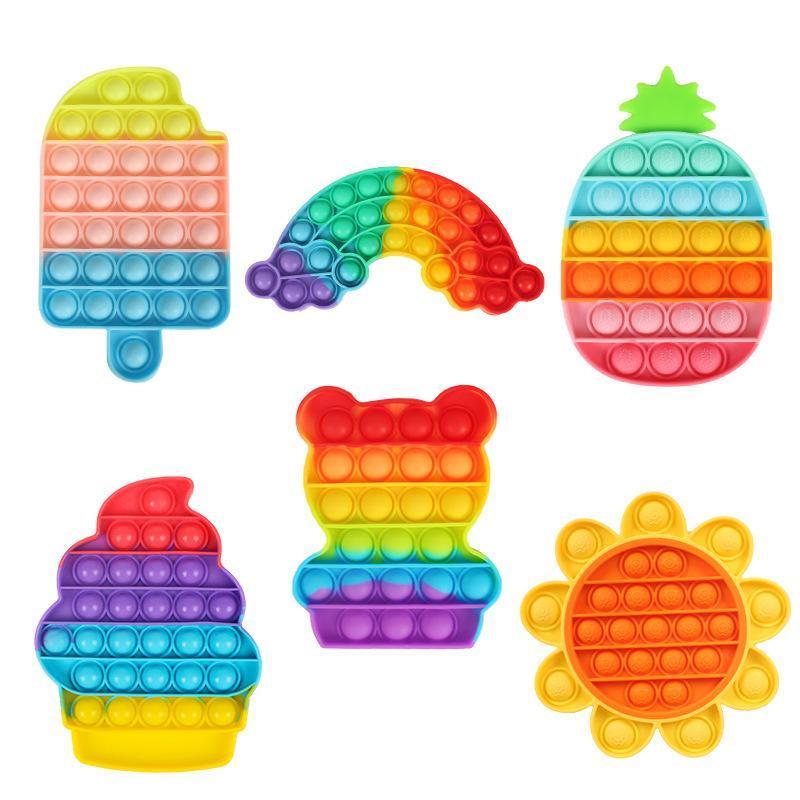 Desktop Fidget Toys Rainbow colors Push Bubble Toy Decompression Sensory Squeeze Therapy Bauble Party Favor Adult Kid Tie Dye Rainbows Funny Anti-stre