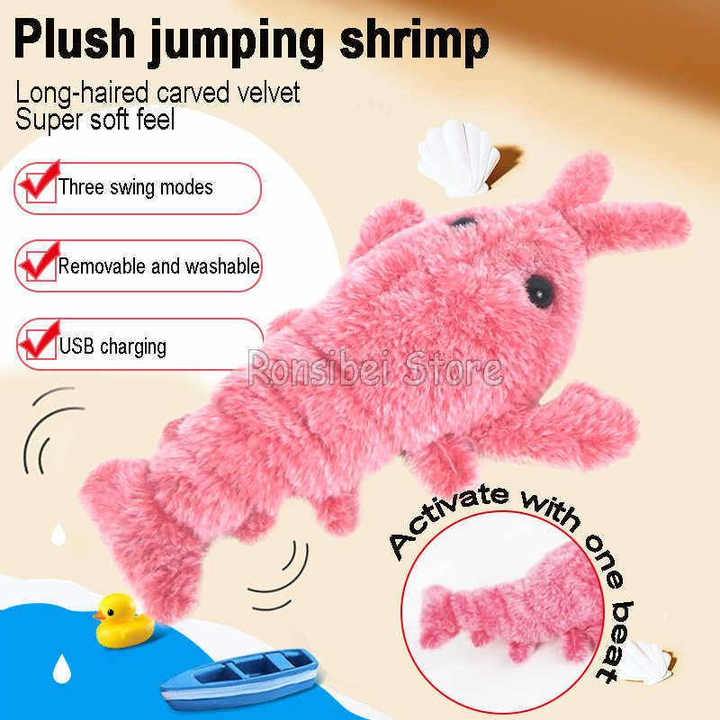 Electric Jumping Shrimp USB Charging Simulation Lobster Funny Cat Plush Toy Children Stuffed Animals Toys Baby Interactive Gifts H1025