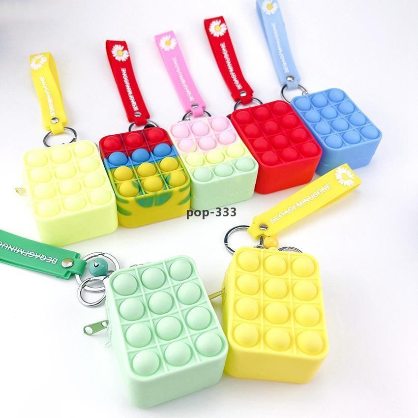 Coin Purse Push Bubble Toy Rainbow Macaron Color Party Favor Bag with Keychain Change Purses Silicone Stress Reliever Sensory Toys