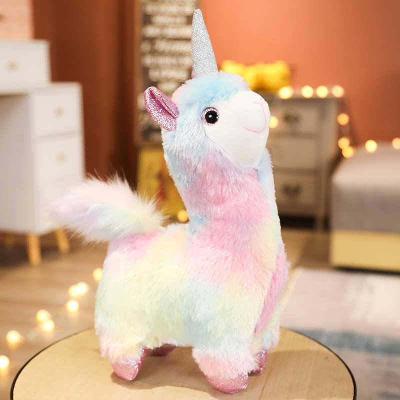 38-70cm Cute Colourful One Horned Alpaca Plush Toy Stuffed Soft Creative Animals Doll For Girls Kids Birthday Gifts Home Decor H1025