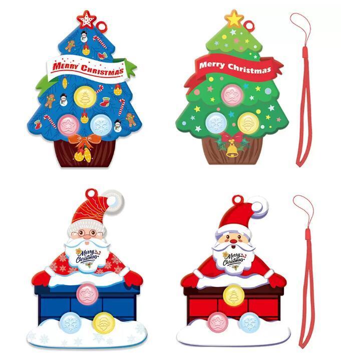 Christmas Fidget Toys Board Keychain Push Bubble Sensory Toy Snowman Xtmas Tree For Autism Special Needs Squishy Stress Reliever Kids