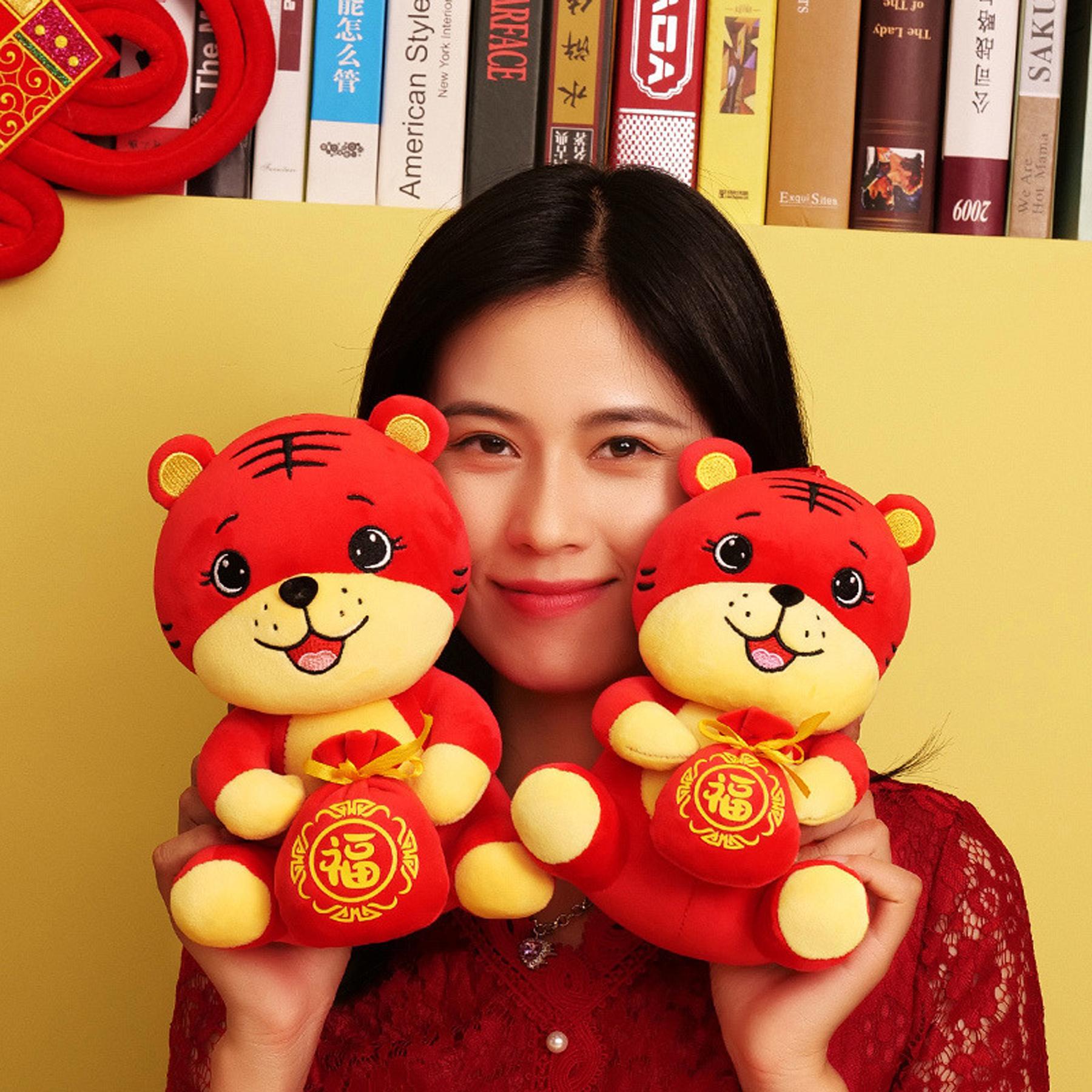 Plush Tiger Mascot Stuffed Animals Toys 2022 Chinese New Year Zodiac Animal Gifts Red 8 10 Inches