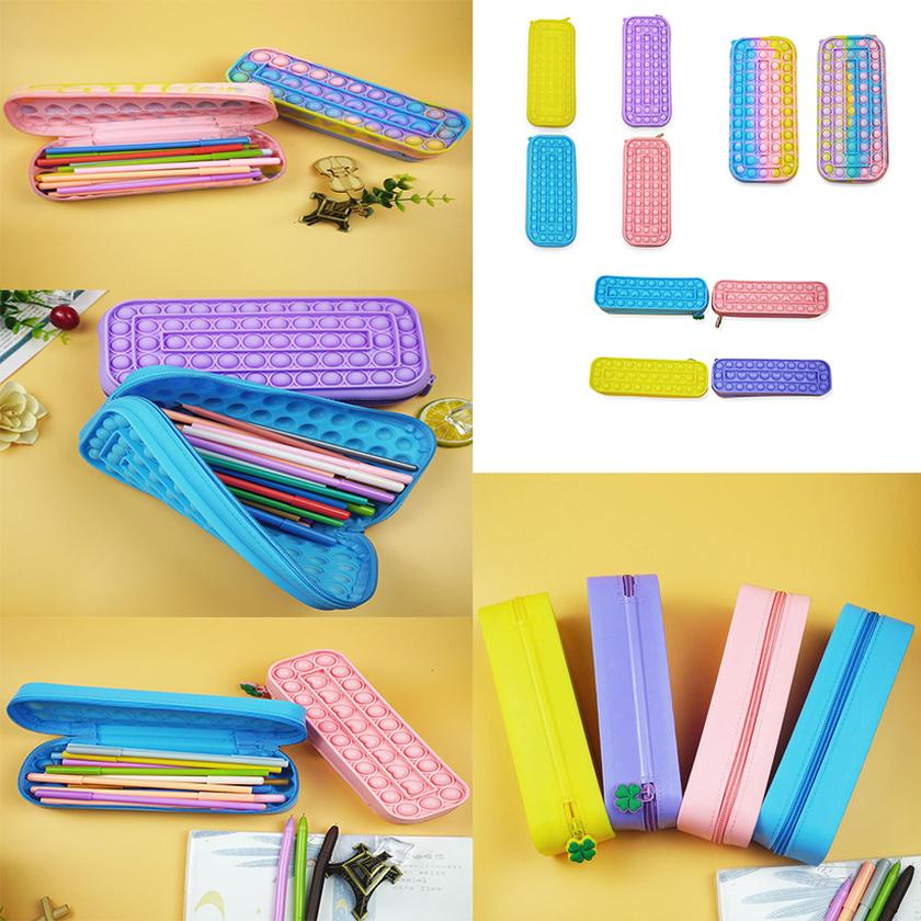 Fidget Toys Sensory Fashion School Student Pencil Case Push Bubble Rainbow Anti Stress Educational Children and Adults Decompression Toy Gift Surprise