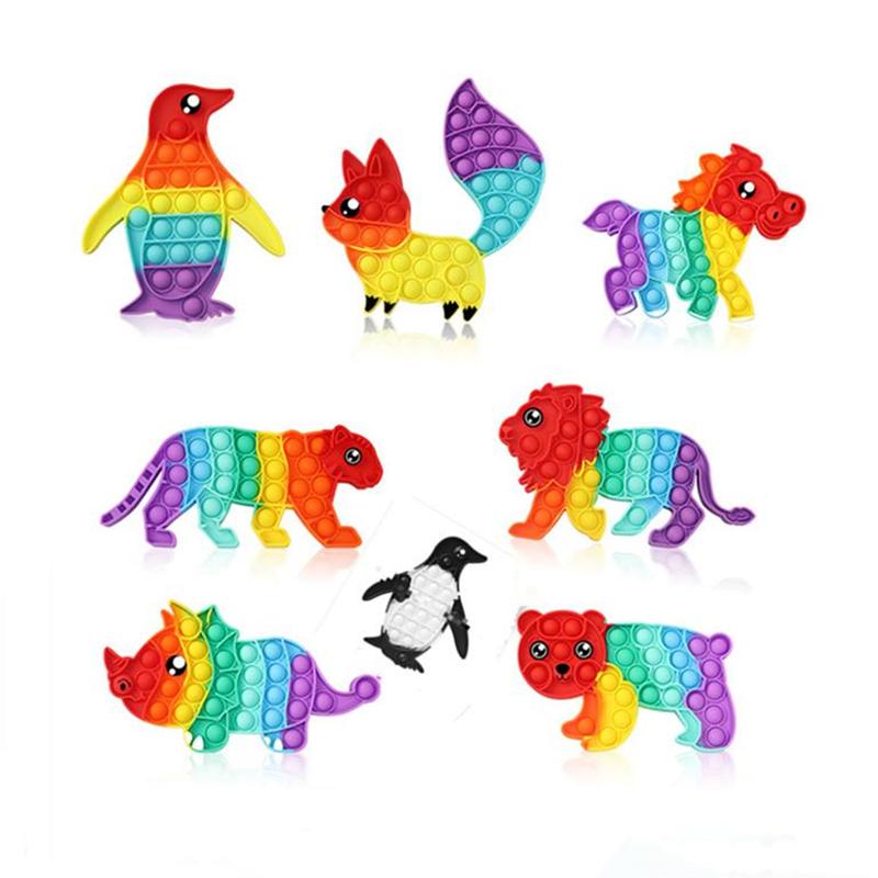 Fidget Push its Decompression Toys About Rainbow Colors Many Kinds of Animals-shaped Characteristic Popper Bubble Fingertip Sensory Toy for Children G