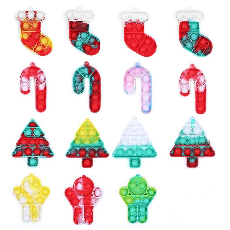 Christmas Theme Toy Push Bubble Fidget Simple Key Ring Finger Puzzle Toys Xmas Stocking Tree Gift Socks Silicone Bubbles Desktop