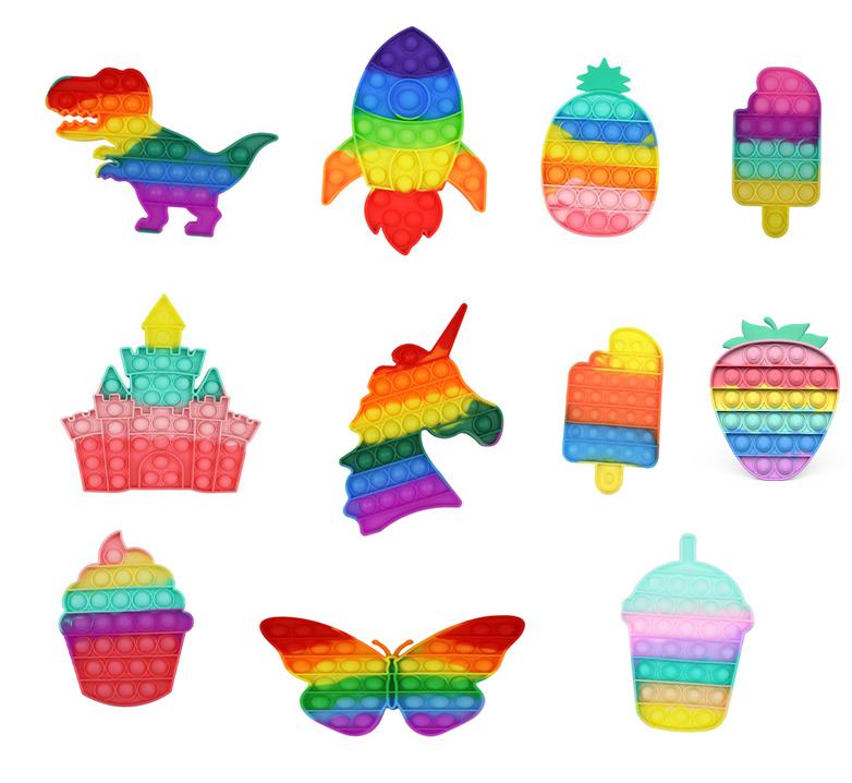 Fidget Toys Sensory Halloween Christmas Rainbow Strawberry Dinosaur Castle Rocket Push Bubble Anti Stress Adults Decompression Toy Surprise Wholesale 